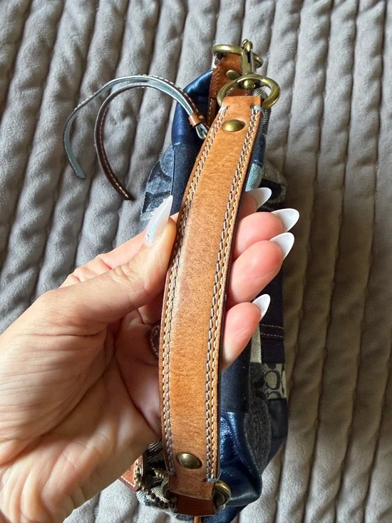 Coach Denim and Leather Patchwork Shoulder Bag - Blue, Tan - Picture 6 of 10